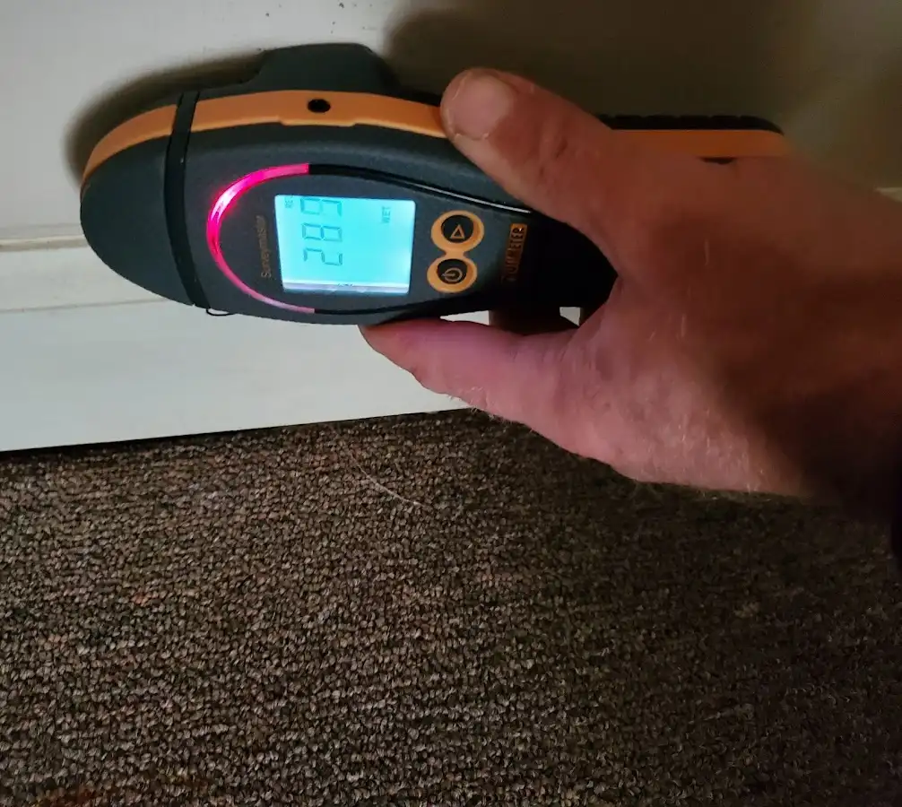 Moisture detection at baseboard during Burst Pipe Cleanup in Norwalk